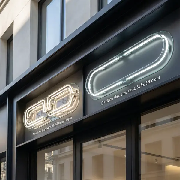 LED neon flex vs traditional glass neon comparison cost energy safety